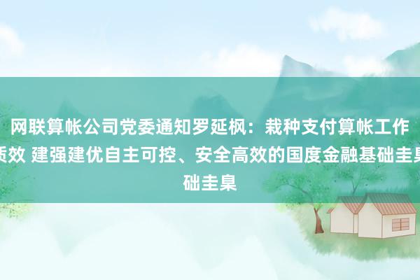 网联算帐公司党委通知罗延枫：栽种支付算帐工作质效 建强建优自主可控、安全高效的国度金融基础圭臬