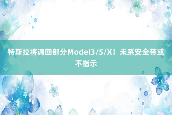 特斯拉将调回部分Model3/S/X！未系安全带或不指示